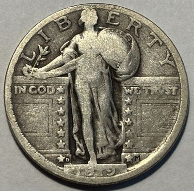 1919-D 25c Standing Liberty Quarter. Attractive Circulated Example!