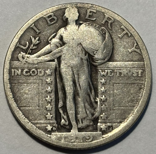 1919-D 25c Standing Liberty Quarter. Attractive Circulated Example!