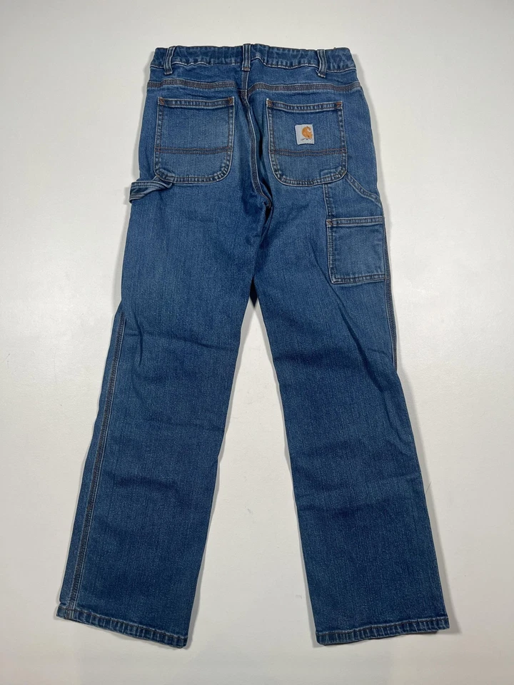 Pantalones de mezclilla Carhartt Carpenter talla 14 azules utilitarios Hammer Loop elásticos trabajo Foto 2 de 4