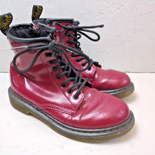 Doc Dr. Martens 1460 J Red Patent Leather Zip/Lace-Up Boots Size 3 US