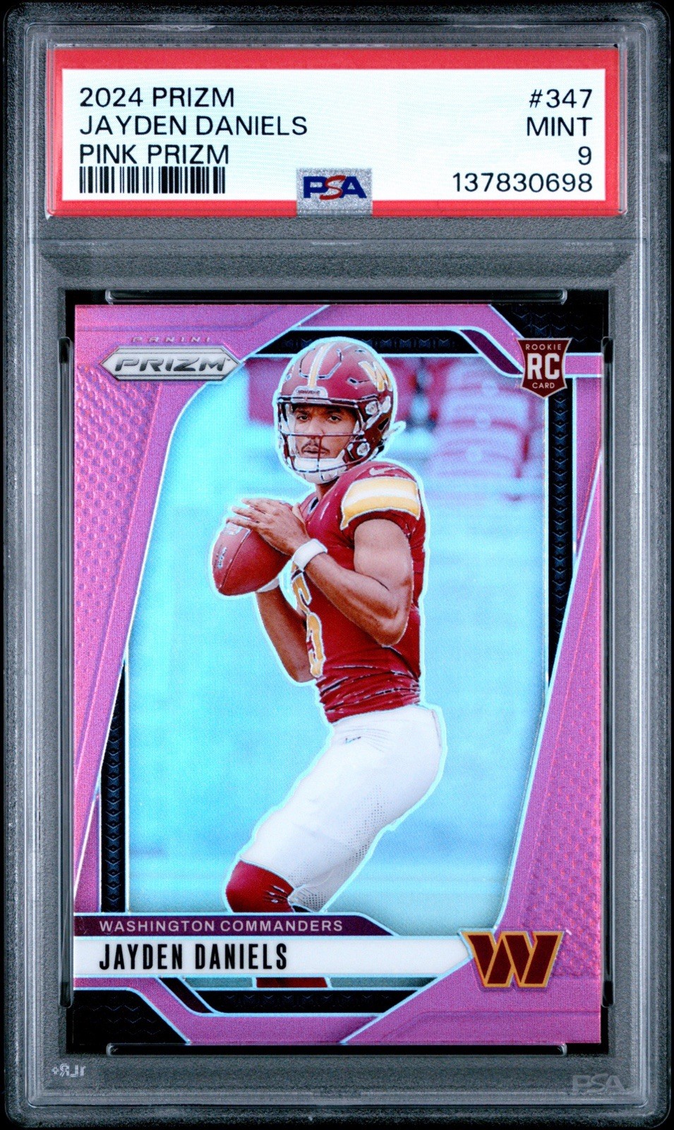 2024 PRIZM JAYDEN DANIELS PINK RC PSA 9 view 1