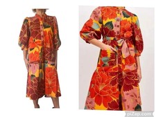 FARM Rio Yellow Solar Chita Midi Canvas Shirt Dress Multi Floral NO BELT XS