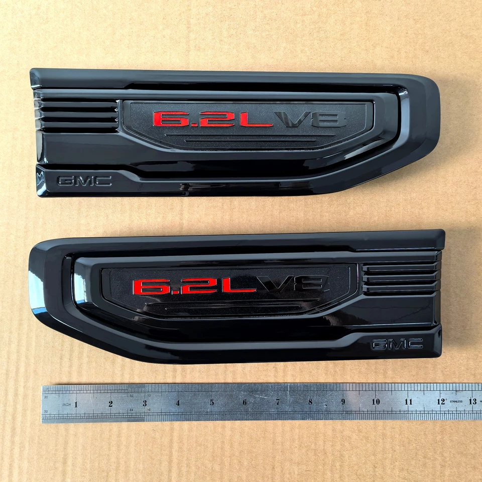 OEM 2019+ GMC Red 6.2L V8 Fender Vent Emblem for Sierra 1500 Black 86532094 - Image 2 of 4