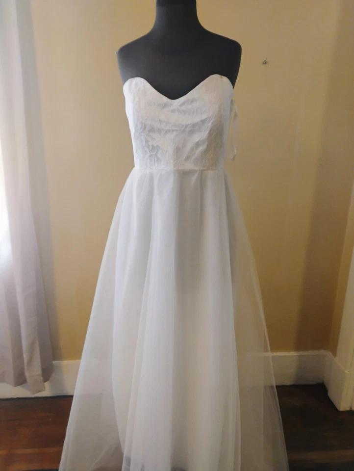 Classic Wedding Dress Ivory Aline Strapless  Lace Women Size 10-12 Custom Boho  - Image 2 of 4