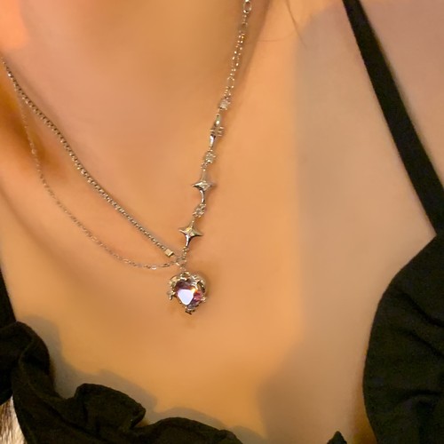 Sweet Cool Pink Diamond Love Necklace Women's Neck Chain Clavicle Chain - Picture 10 of 18
