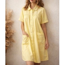 Vintage Yellow House Dress Mumu Medium Snap Cottagecore Loungewear