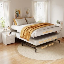 Metal Box Spring Bed Frame - Twin/Full/Queen/King Sizes, Sturdy Mattress Support