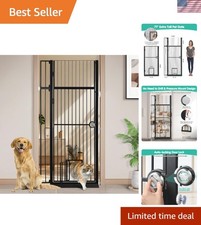 Extra Tall Pet Gate 71" with Cat Door Adjustable 27-37.5" No Drill Auto-Close