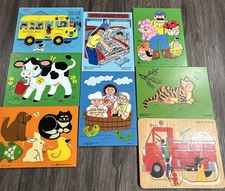 8 Really Excellent Vintage Wooden Puzzle Lot Judy Instructo Schylling Images
