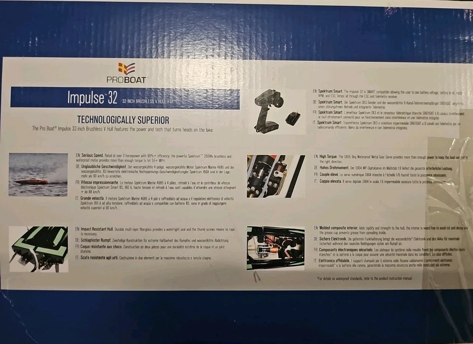 Радиоуправляемая лодка Pro Boat Impulse 32 дюйма с бесщеточным V-образным корпусом - белая/красная (PRB08037T2) - Изображение 2 из 3