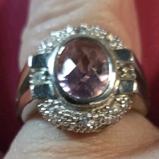 Sterling Silver 925 Oval Amethyst Halo Cocktail Ring Size 8