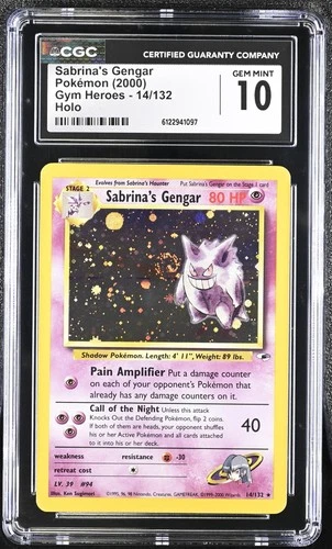 CGC 10 GEM MINT Sabrina's Gengar 2000 Gym Heroes 14/132 Holo SWIRL Pokemon Card
