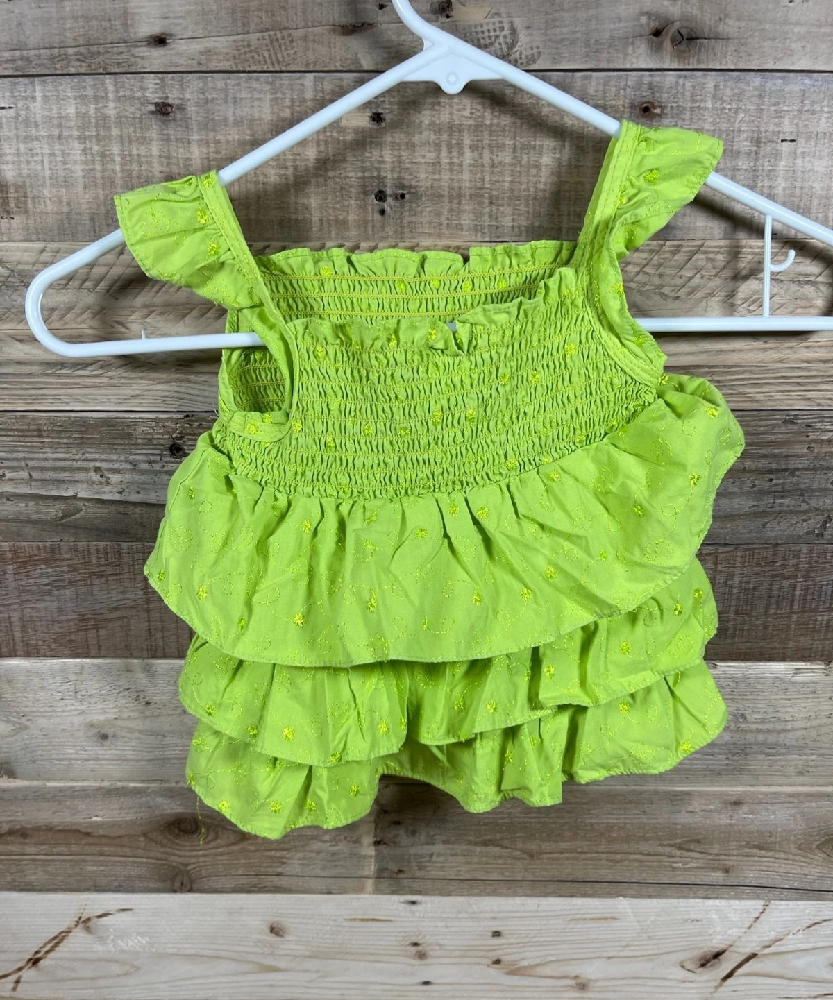 Kidgets Lime Green Smocked Eyelet Ruffles Girls (4T) Shirt Sleeveless Tank Top