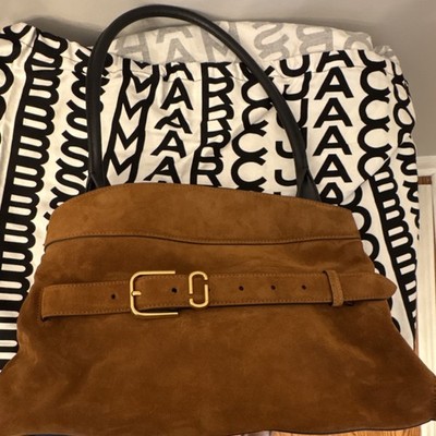 Marc Jacobs suede  Shoulder Bag Gold Hardware Black Leather Strap Belt Accent