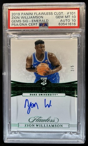 2019-20 Flawless Zion Williamson Rookie Gems Signatures Emerald Auto #/5 PSA 10