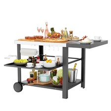 Outdoor Kitchen Island Grill Cart 3 Shelf Prep Table Movable Black Drawer Pizza