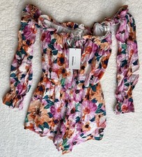 Peach Love Colorful Floral Summer Spring Off The Shoulder Romper Size S