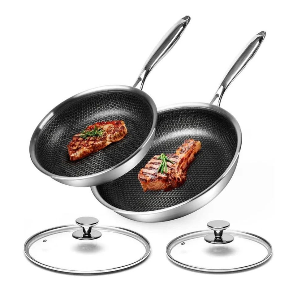 Innerwell Premium Pfannensets aus Edelstahl 24+28cm Bratpfanne mit Deckel,