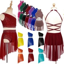 UK Girls Kid 2 Pieces Lyrical Dance Dress Ballet Gymnastics Crop Tops with Skirt