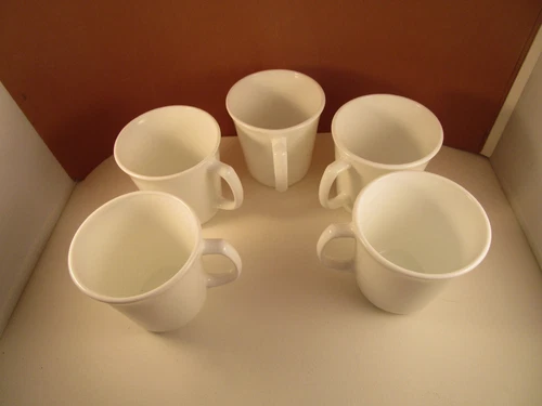 Vintage Corning USA White Glass Set of 5 Coffee Cups Mugs B