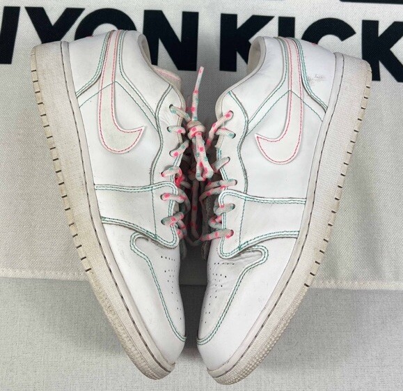 Size 7Y Nike Air Jordan Retro Low GS White Aurora Green,Pink (554723-101)