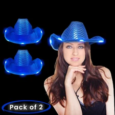 LED Flashing Cowboy cowgirl Hat With Sequins Pack of 2 By Party Glowz