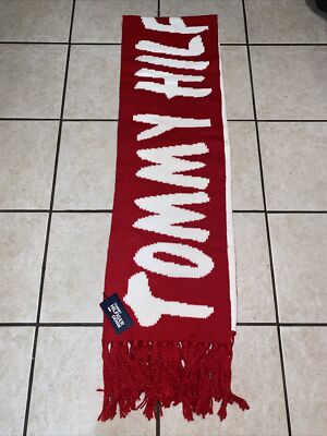 Huge Tommy Hilfiger Denim Men's Knit Scarf Red & White NWT Football Game 96 