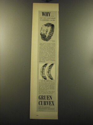 1949 Gruen Curvex Baron Watch Ad - Why.. Your next watch should be curved