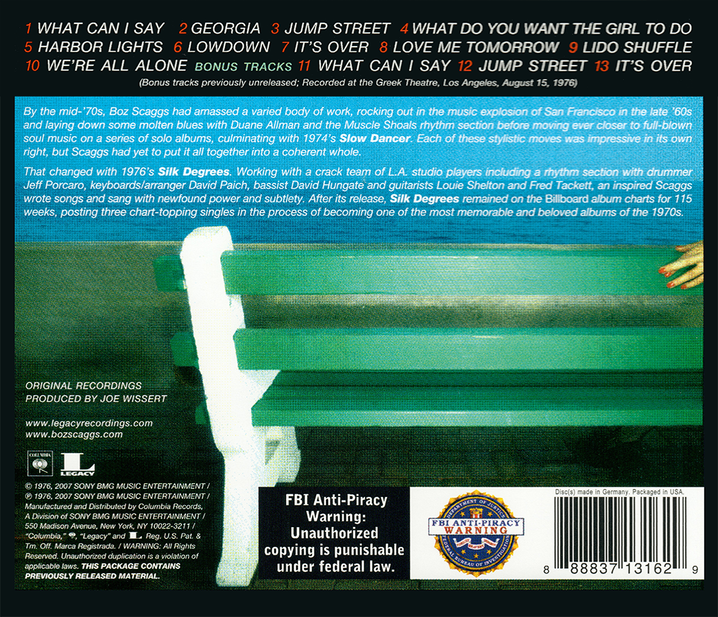Boz Scaggs ~ Silk Degrees (1976) CD 2007 Columbia / Legacy Records