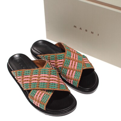 Marni NWB Slide Sandals Size 41 11 US In Brown Pink & Green Basketweave