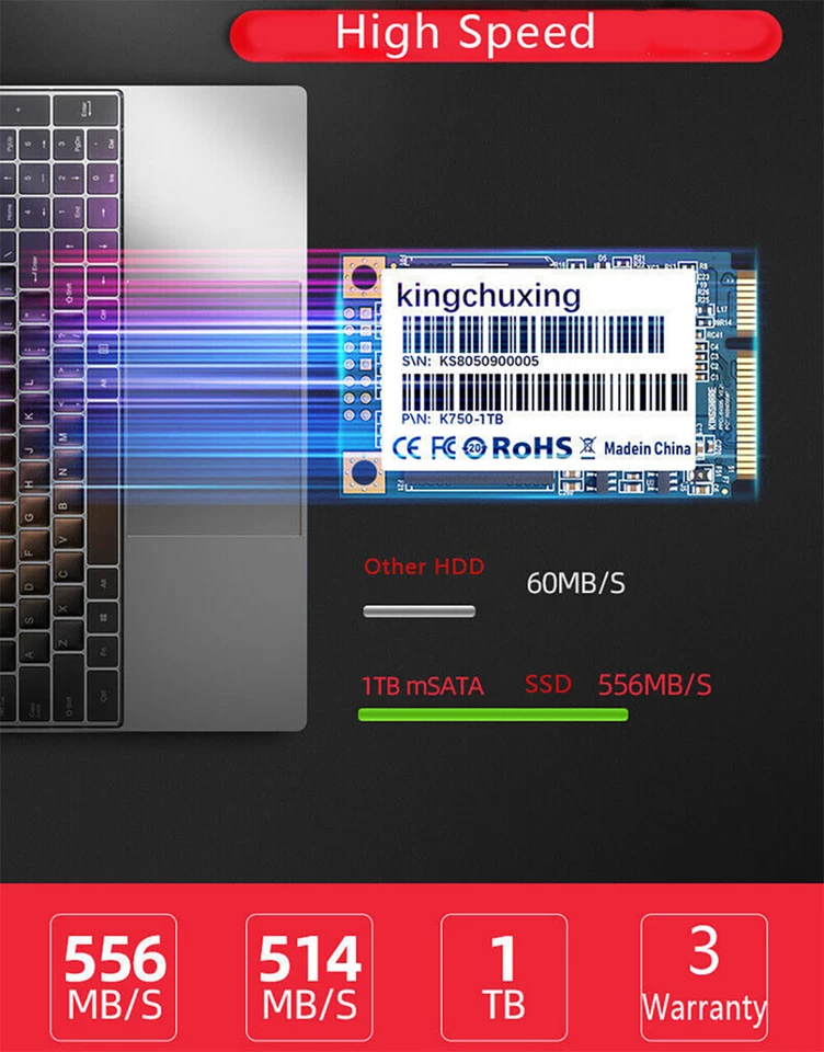 Kingchuxing mSATA SSD 128GB 256GB 512GB Solid State Drive For Desk/Laptop PC UK - Image 3 of 4