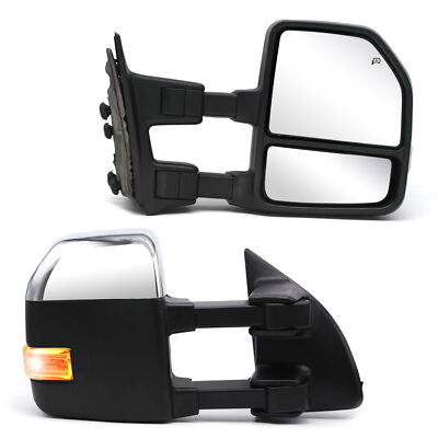 Upgrade Towing Mirrors For 99-2016 Ford F250 SD Power Heated Turn Signal Chrome