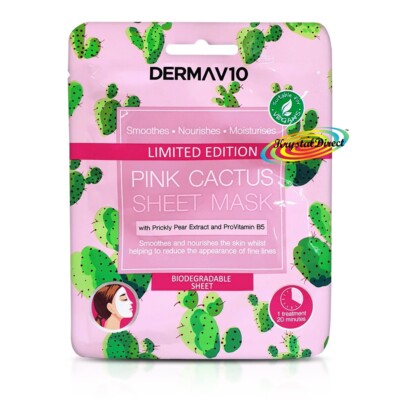 Derma V10 rosa Kaktus pflegende glättende Gesichtslakenmaske