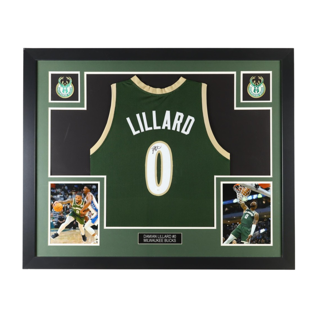 Damian Lillard Autographed Signed Milwaukee Bucks Custom Framed Jersey Display (JSA) 
