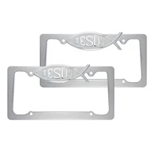 Jesus Christ Chrome Design Metal License Plate Frame Cover All Weather 2pc