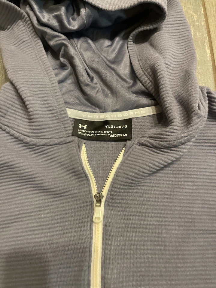 Sudadera con Capucha Under Armour Juvenil Grande Azul Gris ColdGear Threadborne Niños Foto 3 de 4