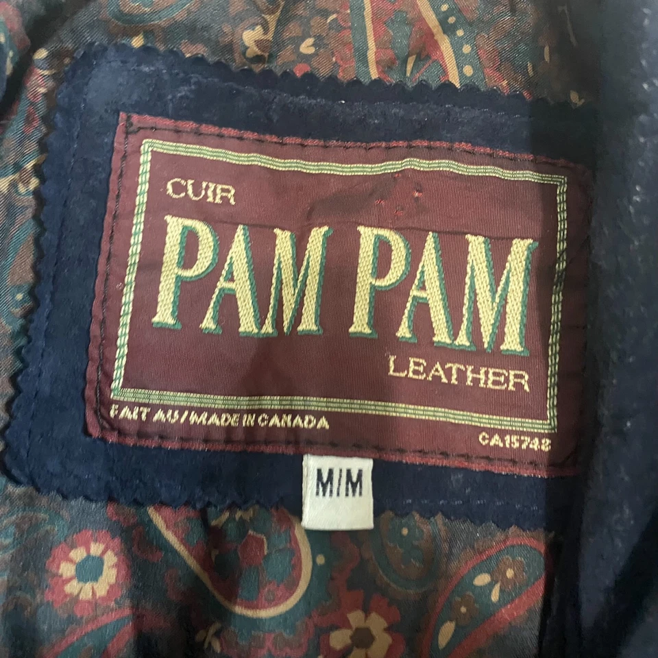 Chaqueta de Cuero Pam Pam Para Mujer Talla Mediana Cremallera Completa Azul Marino Forrada de Cachemira Ejército Retro Foto 2 de 4