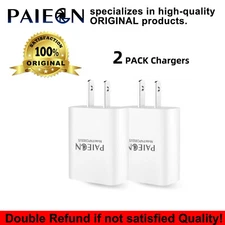 Paiegn 2 Pack USB Wall Charger Power Adapter 5V/2A Plug Cube For Iphone Samsung