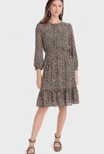 J.CREW cinch waist leopard chiffon dress size XS Womens Long Sleeve Career