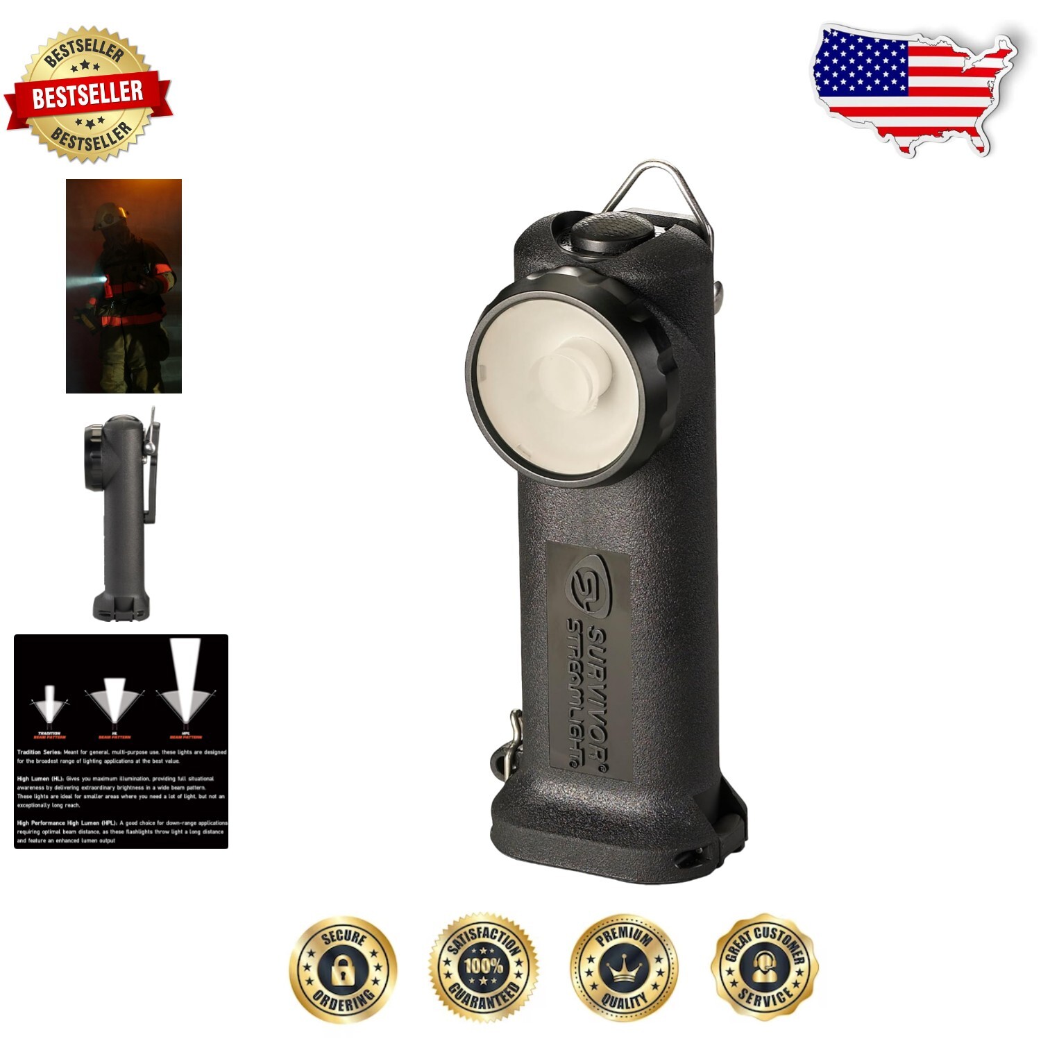 175-Lumen Water-Resistant Right Angle Flashlight with Adjustable Modes for Survival  