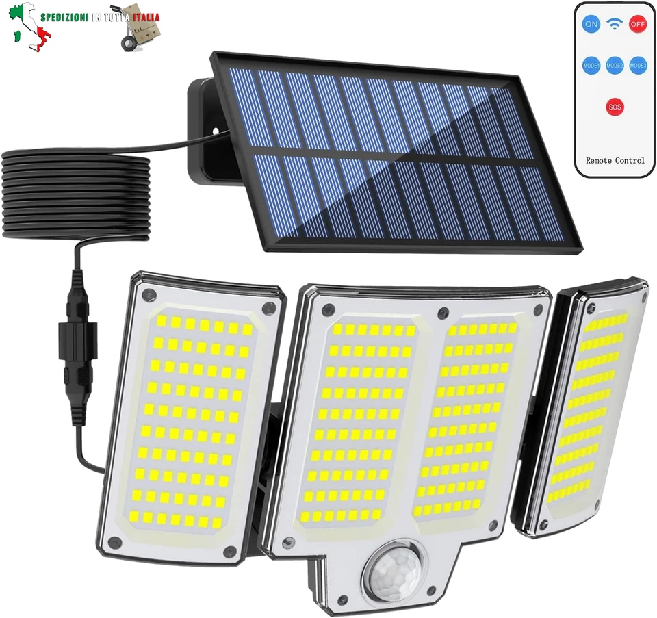 Faretto Led da Esterno Solare, 280LED Faro Led Esterno con Pannello Solare, Luce