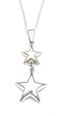 925 Sterlingsilber aufgeblasen Doppelstern Anhänger Charm mit Silber Bordsteinkette
