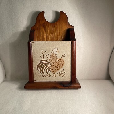 Brown Wooden Organizer W/ Square Italian Tile White & Brown Bird Stand Or Hang