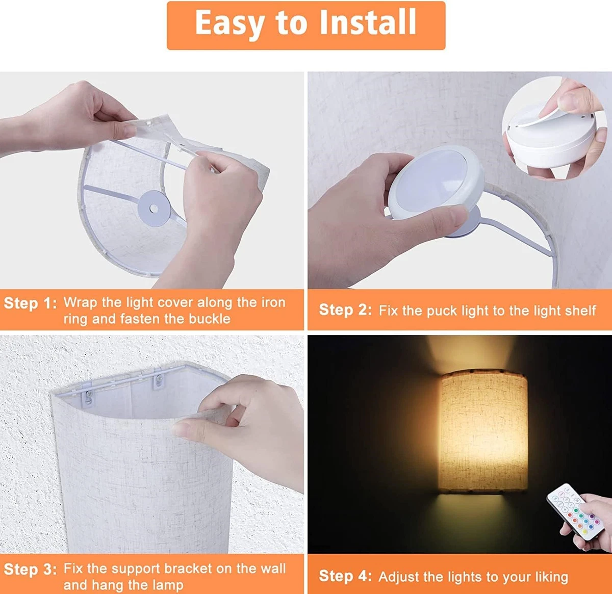 Battery Operated Wall Lights Indoor with Remote Control Wireless