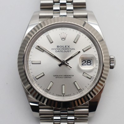 2024 New Rolex 126334 Datejust 41 WG/Steel Jubilee Silver Sticks Dial Watch