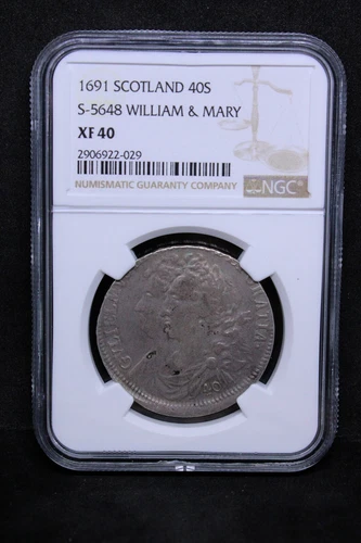 40 Shillings 1691, Scotland Silver Coin. William & Mary. S.5648 NGC XF40