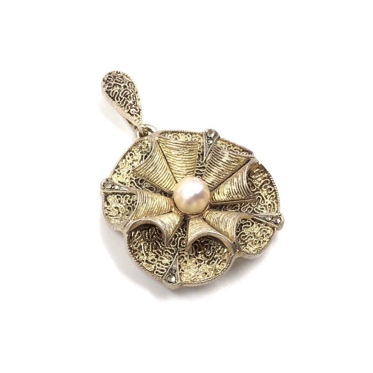 Pendentif Ancien En Argent 925 Theodor Fahrner - Perle Akoya & Marcassite - Pièce Unique Vintage Allemagne