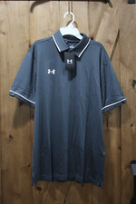 Under Armour Tipped Team Polo - Stealth Grey / White - Sizes M-4XL - New w Tags