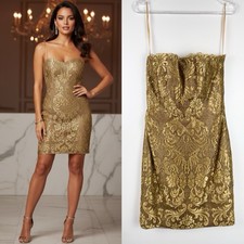 VTG Victor Costa Saks Fifth Avenue Gold Midi Dress Sz 6 Cocktail Party Event