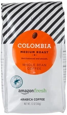 Amazon Fresh Colombia Whole Bean Coffee, Medium Roast, 12 Ounce
